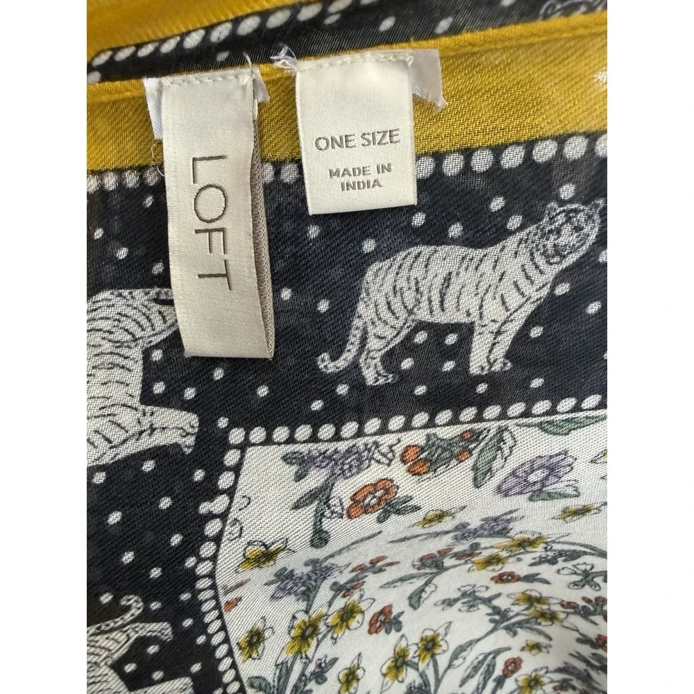 LOFT Ann Taylor Floral Tiger Scarf Wrap Shawl Yellow Boho Chic